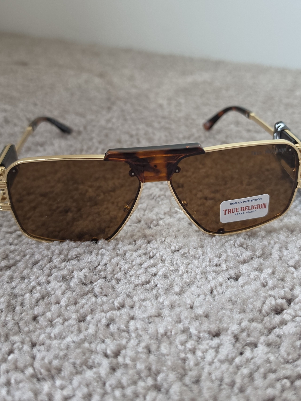 True Religion Gold & Tortoiseshell Aviator Sunglasses - Brown Lenses